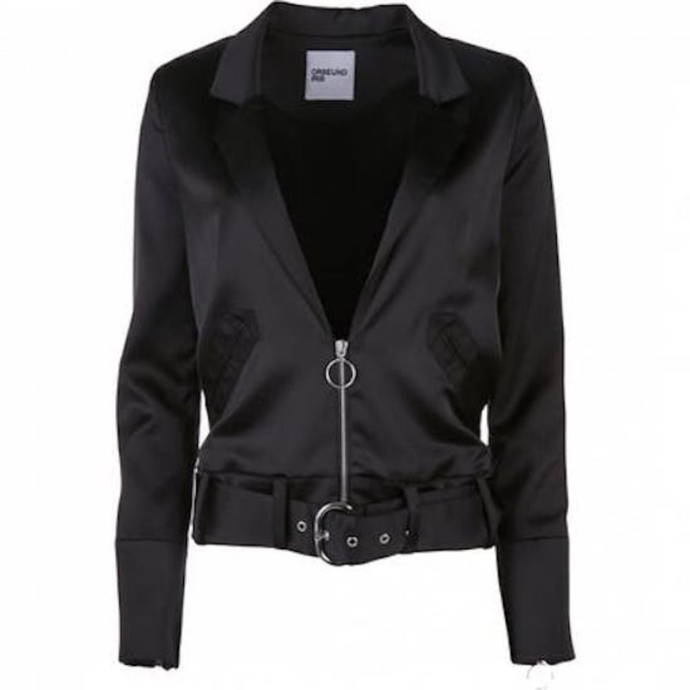 ORSEUND IRIS NEW YORK black SATIN ZIP JACKET blazer coat  S / M